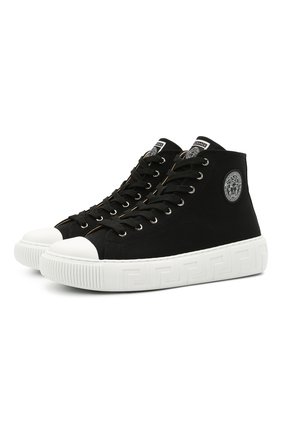 Мужские текстильные кеды greca VERSACE черного цвета по цене 39950 руб., арт. DSU8403/DTE3G | Фото 1 Мужские текстильные кеды greca VERSACE черного цвета, арт. DSU8403/DTE3G | Фото 1