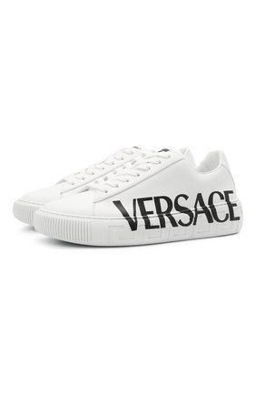 Мужские кожаные кеды greca VERSACE белого цвета по цене 47800 руб., арт. DSU8404/DV51G | Фото 1 Мужские кожаные кеды greca VERSACE белого цвета, арт. DSU8404/DV51G | Фото 1 (Материал внутренний: Натуральная кожа; Подошва: Массивная)