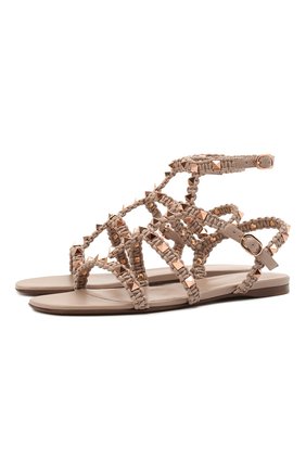 Женские кожаные сандалии rockstud VALENTINO бежевого цвета по цене 88300 руб., арт. VW0S0A05/PZD | Фото 1 Женские кожаные сандалии rockstud VALENTINO бежевого цвета, арт. VW0S0A05/PZD | Фото 1