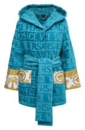 Женский хлопковый халат VERSACE голубого цвета по цене 44600 руб., арт. ZACJ00019/ZC0SP052 | Фото 1 Женский хлопковый халат VERSACE голубого цвета, арт. ZACJ00019/ZC0SP052 | Фото 1