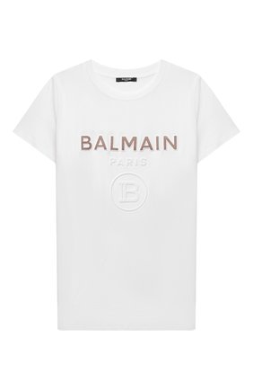 Детская хлопковая футболка BALMAIN белого цвета по цене 18000 руб., арт. 6O8521 | Фото 1 Детская хлопковая футболка BALMAIN белого цвета, арт. 6O8521 | Фото 1