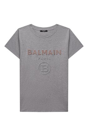 Детская хлопковая футболка BALMAIN серого цвета по цене 18000 руб., арт. 6O8521 | Фото 1 Детская хлопковая футболка BALMAIN серого цвета, арт. 6O8521 | Фото 1