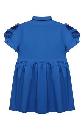 Детское хлопковое платье EMILIO PUCCI синего цвета по цене 38300 руб., арт. 9O1141 | Фото 2 Детское хлопковое платье EMILIO PUCCI синего цвета, арт. 9O1141 | Фото 2 (Девочки Кросс-КТ: Платье-одежда; Рукава: Короткие; Случай: Повседневный; Материал внешний: Хлопок; Ростовка одежда: 10 - 11 лет | 140 - 146см, 12 лет | 152 см, 13 - 15 лет | 158 см, 4 года | 104 см, 6 лет | 116 см, 8 лет | 128 см)