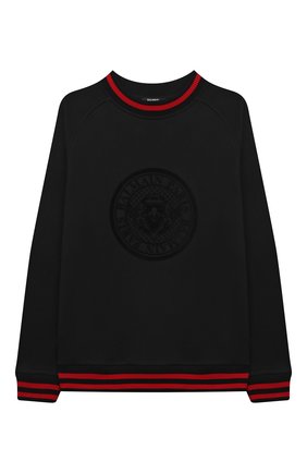 Детский хлопковый свитшот BALMAIN черного цвета по цене 42950 руб., арт. 6O4560 | Фото 1 Детский хлопковый свитшот BALMAIN черного цвета, арт. 6O4560 | Фото 1 (Материал внешний: Хлопок; Рукава: Длинные; Региональные ограничения белый список (Axapta Mercury): RU; Мальчики Кросс-КТ: Свитшот-одежда; Ростовка одежда: 10 - 11 лет | 140 - 146см, 12 лет | 152 см, 13 - 15 лет | 158 см, 8 лет | 128 см)