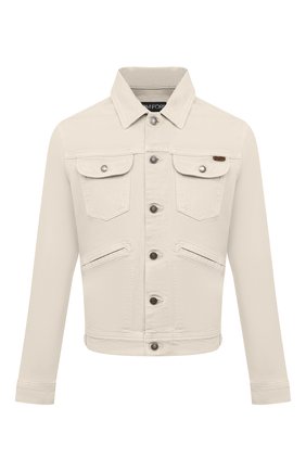 Мужская джинсовая куртка TOM FORD светло-бежевого цвета, арт. BWJ32/TFD116 | Фото 1 (Материал внешний: Хлопок, Деним; Кросс-КТ: Куртка, Деним; Стили: Кэжуэл; Рукава: Длинные; Длина (верхняя одежда): Короткие)