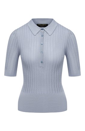 Женское шелковое поло DOLCE & GABBANA голубого цвета по цене 98400 руб., арт. I864KW/JASPJ | Фото 1 Женское шелковое поло DOLCE & GABBANA голубого цвета, арт. I864KW/JASPJ | Фото 1