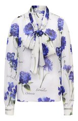 Женская шелковая блузка DOLCE & GABBANA голубого цвета, арт. I7K34W/GDZAT | Фото 1 (Материал внешний: Шелк; Рукава: Длинные; Длина (для топов): Стандартные; Принт: С принтом; Стили: Романтичный; Женское Кросс-КТ: Блуза-одежда)