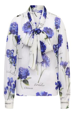 Женская шелковая блузка DOLCE & GABBANA голубого цвета, арт. I7K34W/GDZAT | Фото 1 (Женское Кросс-КТ: Блуза-одежда; Принт: С принтом; Стили: Романтичный; Материал внешний: Шелк; Рукава: Длинные; Длина (для топов): Стандартные)