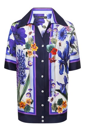 Женская шелковая рубашка DOLCE & GABBANA разноцветного цвета по цене 120500 руб., арт. I5595W/GDZAC | Фото 1 Женская шелковая рубашка DOLCE & GABBANA разноцветного цвета, арт. I5595W/GDZAC | Фото 1 (Принт: С принтом; Женское Кросс-КТ: Рубашка-одежда; Материал внешний: Шелк; Стили: Романтичный; Рукава: Короткие; Длина (для топов): Стандартные)