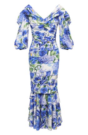 Женское шелковое платье DOLCE & GABBANA голубого цвета по цене 333500 руб., арт. I6AE5W/GDZAS | Фото 1 Женское шелковое платье DOLCE & GABBANA голубого цвета, арт. I6AE5W/GDZAS | Фото 1 (Материал внешний: Шелк; Материал подклада: Шелк; Женское Кросс-КТ: Платье-одежда; Рукава: 3/4; Случай: Коктейльный, Вечерний; Стили: Романтичный; Длина Ж (юбки, платья, шорты): Миди)