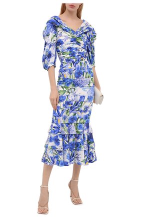 Женское шелковое платье DOLCE & GABBANA голубого цвета по цене 333500 руб., арт. I6AE5W/GDZAS | Фото 2 Женское шелковое платье DOLCE & GABBANA голубого цвета, арт. I6AE5W/GDZAS | Фото 2 (Материал внешний: Шелк; Материал подклада: Шелк; Женское Кросс-КТ: Платье-одежда; Рукава: 3/4; Случай: Коктейльный, Вечерний; Стили: Романтичный; Длина Ж (юбки, платья, шорты): Миди)