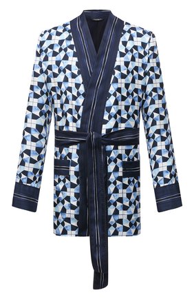 Мужской шелковый халат DOLCE & GABBANA синего цвета по цене 253000 руб., арт. G020HT/FI1VD | Фото 1 Мужской шелковый халат DOLCE & GABBANA синего цвета, арт. G020HT/FI1VD | Фото 1 (Материал подклада: Шелк; Рукава: Длинные; Кросс-КТ: домашняя одежда; Материал внешний: Шелк; Длина (верхняя одежда): Короткие)