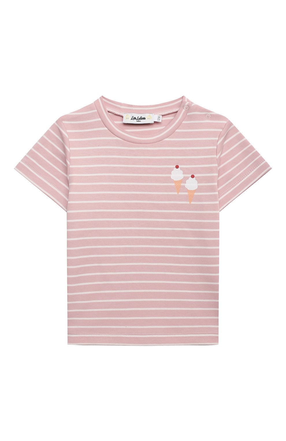Детский хлопковая футболка LES LUTINS PARIS розового цвета, арт. 21E351/TSHIRT RAYE GLACE | Фото 1