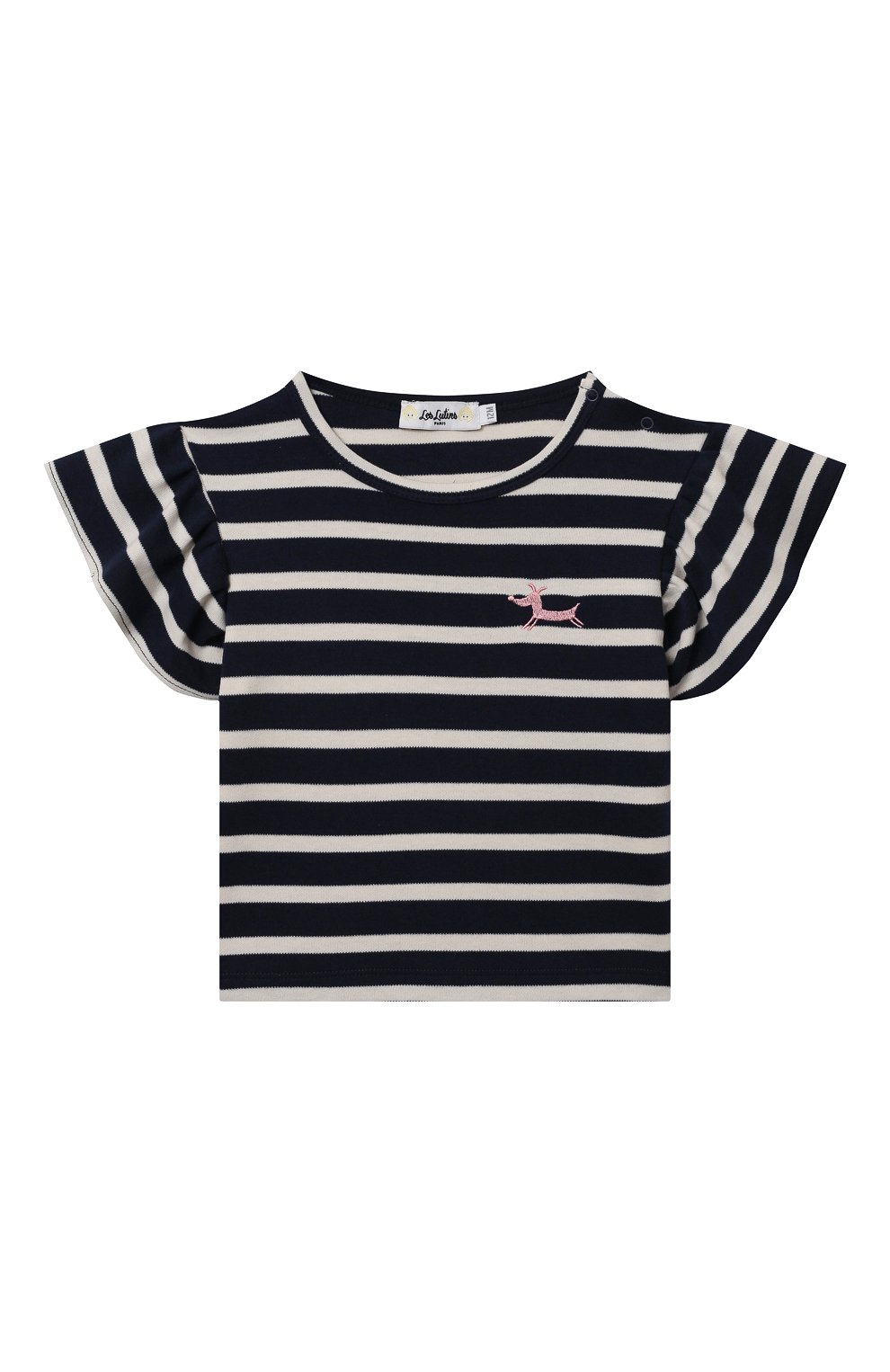Детский хлопковая футболка LES LUTINS PARIS темно-синего цвета, арт. 21E345/TSHIRT RAYE CHIEN | Фото 1