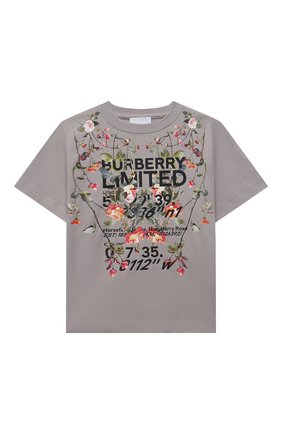 Детская хлопковая футболка BURBERRY темно-серого цвета по цене 17400 руб., арт. 8038447 | Фото 1 Детская хлопковая футболка BURBERRY темно-серого цвета, арт. 8038447 | Фото 1