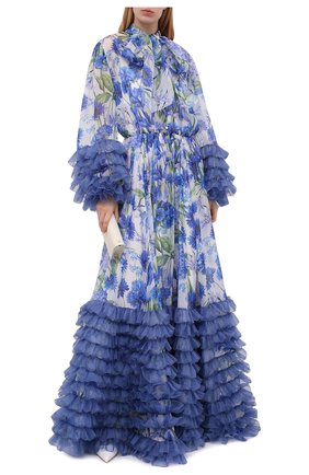 Женское шелковое платье DOLCE & GABBANA синего цвета по цене 715500 руб., арт. I6AE7W/GDZAX | Фото 2 Женское шелковое платье DOLCE & GABBANA синего цвета, арт. I6AE7W/GDZAX | Фото 2 (Материал внешний: Шелк; Женское Кросс-КТ: Платье-одежда; Стили: Романтичный; Случай: Вечерний; Материал подклада: Шелк; Рукава: Длинные; Длина Ж (юбки, платья, шорты): Макси)