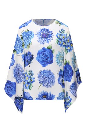 Женская шелковая блузка DOLCE & GABBANA голубого цвета по цене 138500 руб., арт. I7K33W/GDZAK | Фото 1 Женская шелковая блузка DOLCE & GABBANA голубого цвета, арт. I7K33W/GDZAK | Фото 1 (Длина (для топов): Стандартные; Рукава: 3/4; Женское Кросс-КТ: Блуза-одежда; Стили: Романтичный; Принт: С принтом; Материал внешний: Шелк)