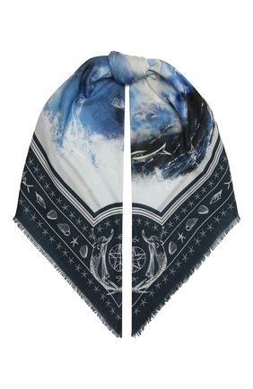 Женская кашемировая шаль BURBERRY синего цвета, арт. 8039873 | Фото 1 (Материал: Шерсть, Кашемир, Текстиль)