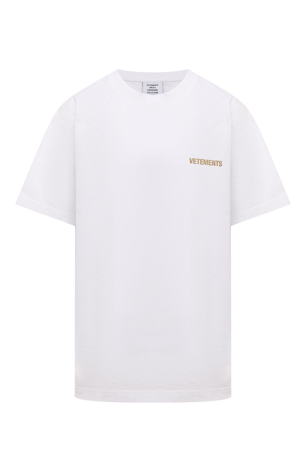 Мужская хлопковая футболка VETEMENTS белого цвета, арт. UA52TR240W 1602/M | Фото 1 (Рукава: Короткие; Длина (для топов): Стандартные; Принт: С принтом; Материал внешний: Хлопок)