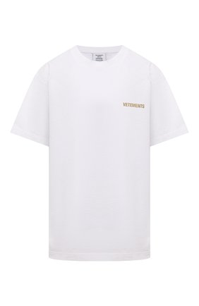 Мужская хлопковая футболка VETEMENTS белого цвета, арт. UA52TR240W 1602/M | Фото 1 (Рукава: Короткие; Длина (для топов): Стандартные; Материал внешний: Хлопок; Принт: С принтом)