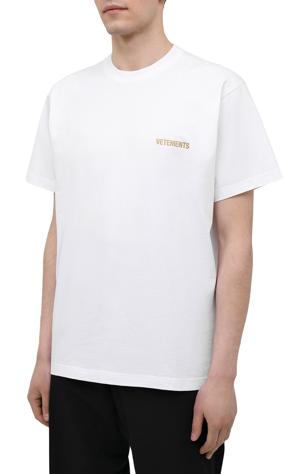 Мужская хлопковая футболка VETEMENTS белого цвета, арт. UA52TR240W 1602/M | Фото 3 (Рукава: Короткие; Длина (для топов): Стандартные; Принт: С принтом; Материал внешний: Хлопок)