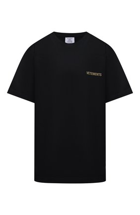 Мужская хлопковая футболка VETEMENTS черного цвета по цене 33700 руб., арт. UA52TR240B 1602/M | Фото 1 Мужская хлопковая футболка VETEMENTS черного цвета, арт. UA52TR240B 1602/M | Фото 1