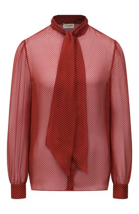 Женская шелковая блузка SAINT LAURENT красного цвета по цене 94950 руб., арт. 650232/Y6C06 | Фото 1 Женская шелковая блузка SAINT LAURENT красного цвета, арт. 650232/Y6C06 | Фото 1 (Стили: Романтичный; Рукава: Длинные; Принт: Без принта; Женское Кросс-КТ: Блуза-одежда; Длина (для топов): Стандартные; Материал внешний: Шелк)