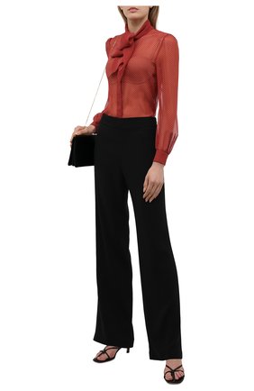 Женская шелковая блузка SAINT LAURENT красного цвета, арт. 650232/Y6C06 | Фото 2 (Стили: Романтичный; Рукава: Длинные; Принт: Без принта; Женское Кросс-КТ: Блуза-одежда; Длина (для топов): Стандартные; Материал внешний: Шелк)