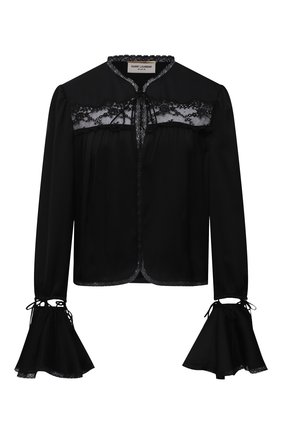 Женская шелковая блузка SAINT LAURENT черного цвета по цене 181000 руб., арт. 650199/Y720W | Фото 1 Женская шелковая блузка SAINT LAURENT черного цвета, арт. 650199/Y720W | Фото 1 (Стили: Бохо; Материал внешний: Шелк; Длина (для топов): Стандартные; Женское Кросс-КТ: Блуза-одежда; Принт: Без принта; Рукава: Длинные)