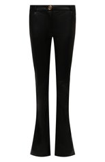 Женские кожаные брюки BALMAIN черного цвета, арт. VF0QI000/L110 | Фото 1 (Длина (брюки, джинсы): Удлиненные; Женское Кросс-КТ: Брюки-одежда, Кожаные брюки; Стили: Гранж; Силуэт Ж (брюки и джинсы): Расклешенные; Материал подклада: Синтетический материал; Материал внешний: Натуральная кожа)