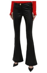 Женские кожаные брюки BALMAIN черного цвета, арт. VF0QI000/L110 | Фото 3 (Длина (брюки, джинсы): Удлиненные; Женское Кросс-КТ: Брюки-одежда, Кожаные брюки; Стили: Гранж; Силуэт Ж (брюки и джинсы): Расклешенные; Материал подклада: Синтетический материал; Материал внешний: Натуральная кожа)