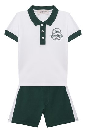Детский комплект из поло и шорт MONCLER зеленого цвета по цене 19650 руб., арт. G1-951-8M760-20-8496F | Фото 1 Детский комплект из поло и шорт MONCLER зеленого цвета, арт. G1-951-8M760-20-8496F | Фото 1 (Рукава: Короткие; Материал внешний: Хлопок; Региональные ограничения белый список (Axapta Mercury): RU; Кросс-КТ НВ: Костюм; Ростовка одежда: 12 мес | 80 см, 18 мес | 86 см, 24 мес | 92 см, 36 мес | 98 см)