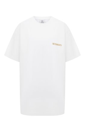 Женская хлопковая футболка VETEMENTS белого цвета по цене 33700 руб., арт. UA52TR240W 1602/W | Фото 1 Женская хлопковая футболка VETEMENTS белого цвета, арт. UA52TR240W 1602/W | Фото 1