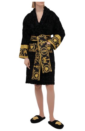 Женский хлопковый халат VERSACE черного цвета по цене 44600 руб., арт. ZACJ00008/ZC0SP052 | Фото 2 Женский хлопковый халат VERSACE черного цвета, арт. ZACJ00008/ZC0SP052 | Фото 2