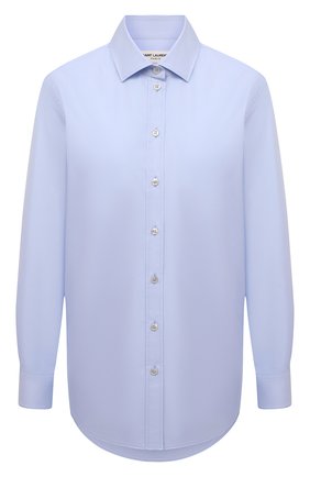 Женская хлопковая рубашка SAINT LAURENT голубого цвета по цене 52850 руб., арт. 648682/Y165R | Фото 1 Женская хлопковая рубашка SAINT LAURENT голубого цвета, арт. 648682/Y165R | Фото 1 (Материал внешний: Хлопок; Рукава: Длинные; Длина (для топов): Удлиненные; Женское Кросс-КТ: Рубашка-одежда; Принт: Без принта; Стили: Кэжуэл)