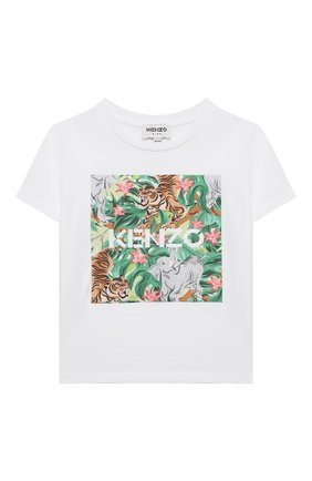 Детская хлопковая футболка KENZO белого цвета по цене 6720 руб., арт. K15087 | Фото 1 Детская хлопковая футболка KENZO белого цвета, арт. K15087 | Фото 1 (Рукава: Короткие; Материал внешний: Хлопок; Девочки Кросс-КТ: футболка-одежда; Ростовка одежда: 10 - 11 лет | 140 - 146см, 12 лет | 152 см, 3 года | 98 см, 4 года | 104 см, 6 лет | 116 см, 8 лет | 128 см)