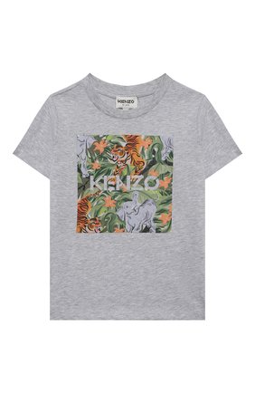 Детская хлопковая футболка KENZO светло-серого цвета по цене 6720 руб., арт. K25101 | Фото 1 Детская хлопковая футболка KENZO светло-серого цвета, арт. K25101 | Фото 1