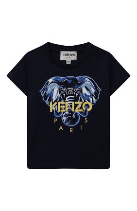 Детский хлопковая футболка KENZO темно-синего цвета по цене 5520 руб., арт. K05047 | Фото 1 Детский хлопковая футболка KENZO темно-синего цвета, арт. K05047 | Фото 1