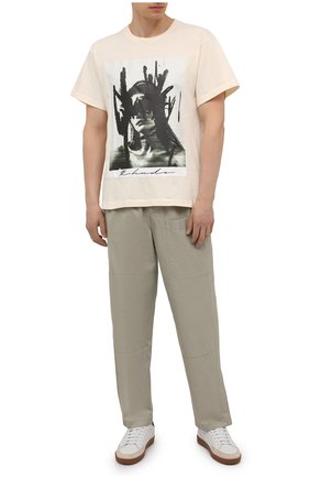 Мужская хлопковая футболка RHUDE светло-бежевого цвета по цене 28050 руб., арт. RHPS21TT00000006 | Фото 2 Мужская хлопковая футболка RHUDE светло-бежевого цвета, арт. RHPS21TT00000006 | Фото 2 (Материал внешний: Хлопок; Принт: С принтом; Стили: Кэжуэл; Рукава: Короткие; Длина (для топов): Стандартные)