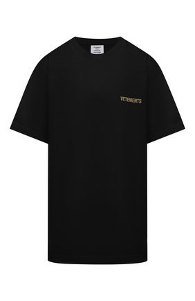 Женская хлопковая футболка VETEMENTS черного цвета по цене 33700 руб., арт. UA52TR240B 1602/W | Фото 1 Женская хлопковая футболка VETEMENTS черного цвета, арт. UA52TR240B 1602/W | Фото 1