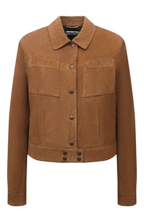 Женская замшевая куртка SAINT LAURENT светло-коричневого цвета, арт. 652421/YCAU2 | Фото 1 (Длина (верхняя одежда): Короткие; Рукава: Длинные; Материал подклада: Купро; Стили: Кэжуэл, Милитари; Женское Кросс-КТ: Замша и кожа; Кросс-КТ: Куртка; Материал внешний: Натуральная кожа, Замша)