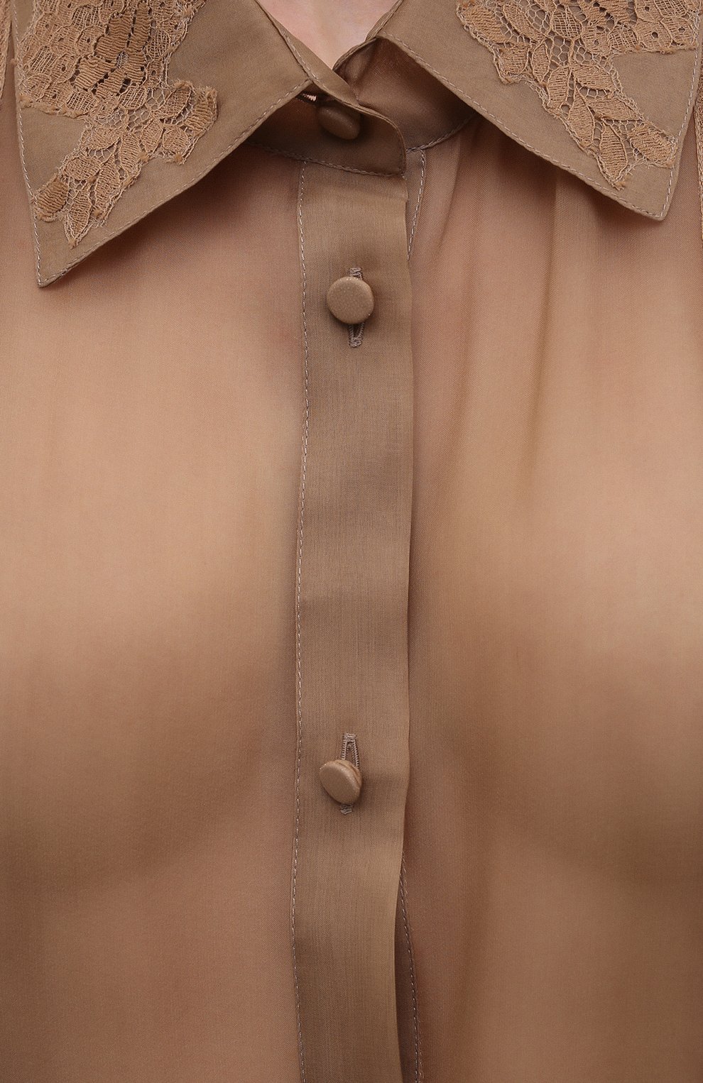 Женская шелковая блузка VALENTINO светло-коричневого цвета, арт. VB0AE5X52UP | Фото 5 (Материал внешний: Шелк; Рукава: Длинные; Принт: С принтом; Длина (для топов): Удлиненные; Региональные ограничения белый список (Axapta Mercury): RU; Женское Кросс-КТ: Блуза-одежда)