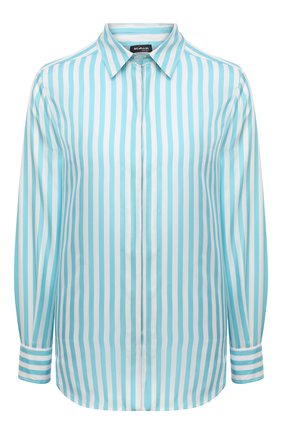 Женская шелковая рубашка KITON голубого цвета, арт. D51429K09T93 | Фото 1 (Женское Кросс-КТ: Рубашка-одежда; Принт: С принтом, Полоска; Рукава: Длинные; Стили: Кэжуэл; Материал внешний: Шелк; Длина (для топов): Стандартные; Региональные ограничения белый список (Axapta Mercury): RU)