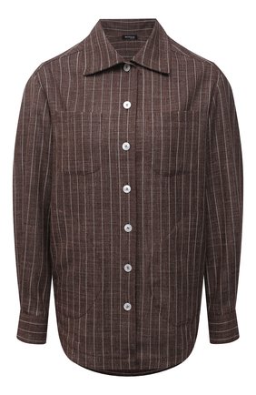 Женская рубашка из кашемира и шерсти KITON коричневого цвета по цене 226500 руб., арт. D50429K06T11 | Фото 1 Женская рубашка из кашемира и шерсти KITON коричневого цвета, арт. D50429K06T11 | Фото 1 (Стили: Кэжуэл; Принт: С принтом, Полоска; Материал внешний: Кашемир, Шерсть; Рукава: Длинные; Женское Кросс-КТ: Рубашка-одежда; Длина (для топов): Удлиненные)