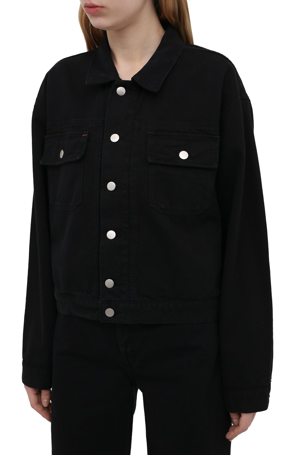 Женская джинсовая куртка HERON PRESTON FOR CALVIN KLEIN черного цвета, арт. K10K108256 | Фото 3 (Кросс-КТ: Куртка, Деним; Рукава: Длинные; Стили: Гранж; Материал внешний: Хлопок; Длина (верхняя одежда): Короткие)