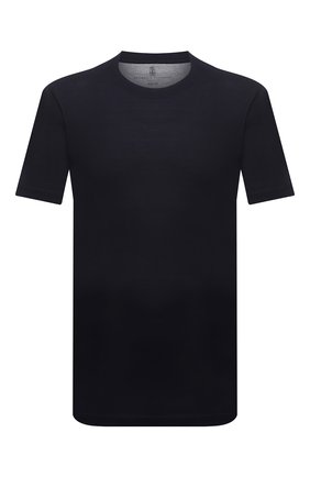 Мужская футболка из шелка и хлопка BRUNELLO CUCINELLI темно-синего цвета, арт. MTS371308 | Фото 1 (Длина (для топов): Стандартные; Материал внешний: Хлопок, Шелк; Стили: Кэжуэл; Принт: Без принта; Рукава: Короткие)
