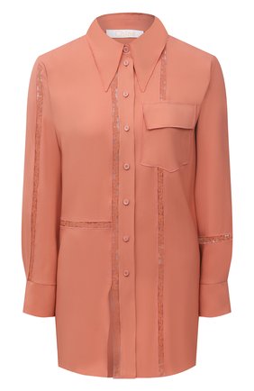Женская рубашка из вискозы CHLOÉ розового цвета, арт. CHC21UHT09030 | Фото 1 (Стили: Романтичный; Материал внешний: Вискоза; Рукава: Длинные; Длина (для топов): Удлиненные; Женское Кросс-КТ: Рубашка-одежда; Принт: Без принта; Региональные ограничения белый список (Axapta Mercury): RU)