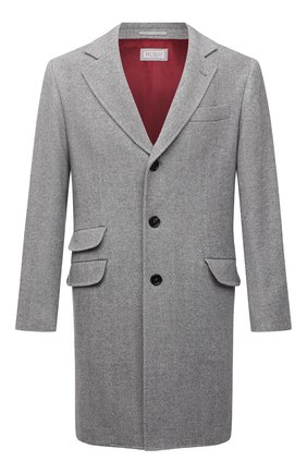 Мужской пальто из шерсти и кашемира BRUNELLO CUCINELLI серого цвета, арт. MQ4499039 | Фото 1 (Материал внешний: Шерсть, Кашемир; Материал подклада: Купро; Рукава: Длинные; Стили: Кэжуэл; Мужское Кросс-КТ: пальто-верхняя одежда; Длина (верхняя одежда): До середины бедра)
