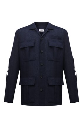 Мужская льняная куртка-рубашка BRIONI темно-синего цвета, арт. SLRP0L/P9111 | Фото 1 (Стили: Кэжуэл; Кросс-КТ: Ветровка, Куртка; Рукава: Длинные; Материал внешний: Лен; Длина (верхняя одежда): До середины бедра; Региональные ограничения белый список (Axapta Mercury): RU)