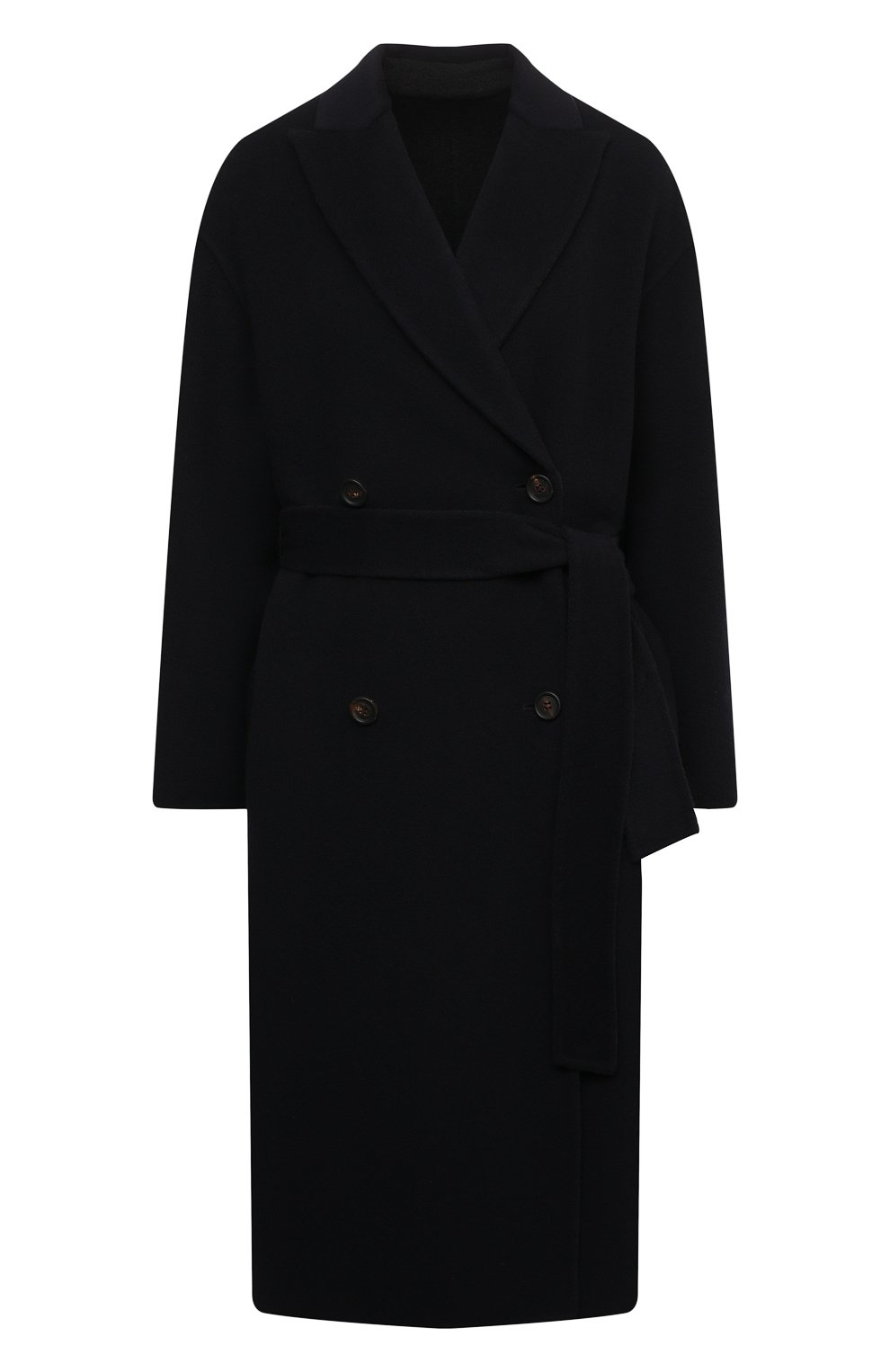 Женское кашемировое пальто BRUNELLO CUCINELLI темно-синего цвета, арт. ML4549680P | Фото 1 (Материал внешний: Шерсть, Кашемир; Рукава: Длинные; Длина (верхняя одежда): Длинные; 1-2-бортные: Двубортные; Стили: Кэжуэл)